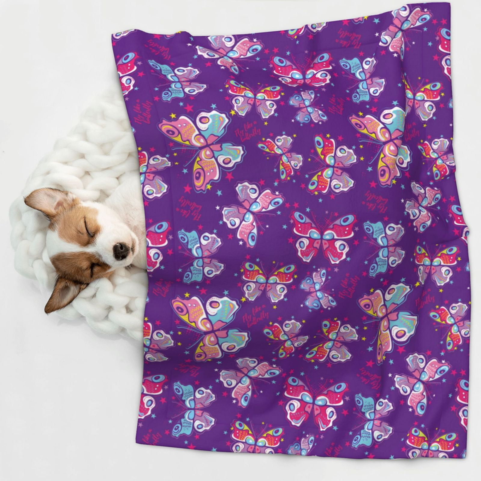 Naloa Bright Butterflies Dog Blanket, 3 Sizes Cat Blanket for Indoor Cats Large Medium Small Dog Gifts-Large