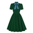 thumbnail image 2 of EINCcm Women's 40s Dress Bow Tie Neck Short Sleeve Formal Work Cocktail Vintage Ruffle Hem Swing A Line Cute Prom Dress, 2 of 7