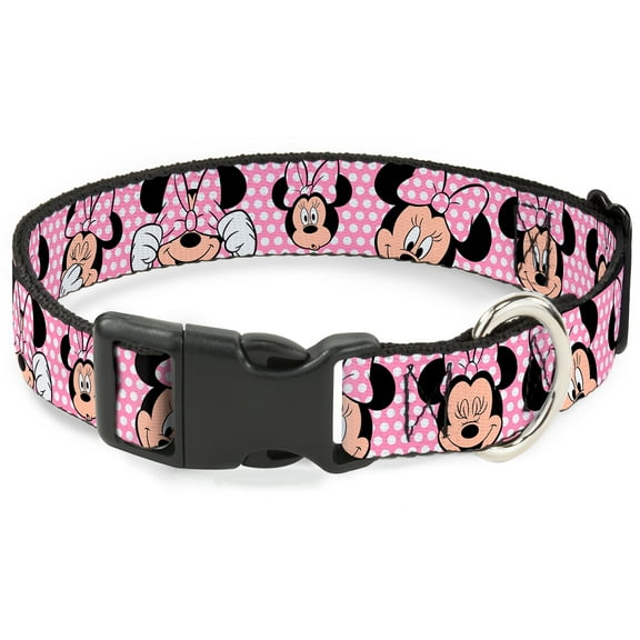 Disney Pet Collar, Dog Collar Plastic Buckle, Minnie Mouse Expressions Polka Dot Pink White, 7 to 8.5 Inches 0.5 Inch Wide