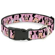 Buckle-Down Plastic Clip Collar - Minnie Mouse Expressions Polka Dot Pink/White - 1/2" Wide - Fits 8-12" Neck - Medium