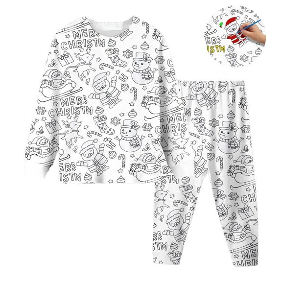 AJIWYH Kids Christmas Pajamas—DIY Hand Painted Homewear Set Cute Color Cartoon Pajama Sets Christmas Pajamas Sets for Boy and Girl(3-4 Years)