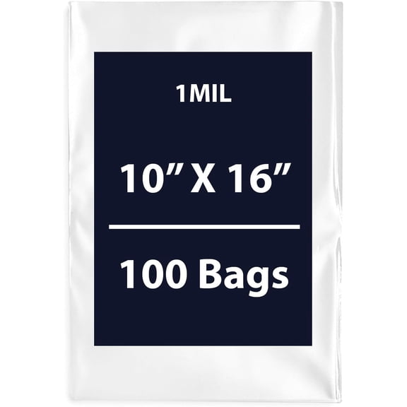 Clear Flat Poly Bags, 1Mil 10" X 16" & 100 Bags | Low-Density Polyethylene (LDPE), Flat Open Top Plastic Packaging | Flexible and Durable Plastic Bag