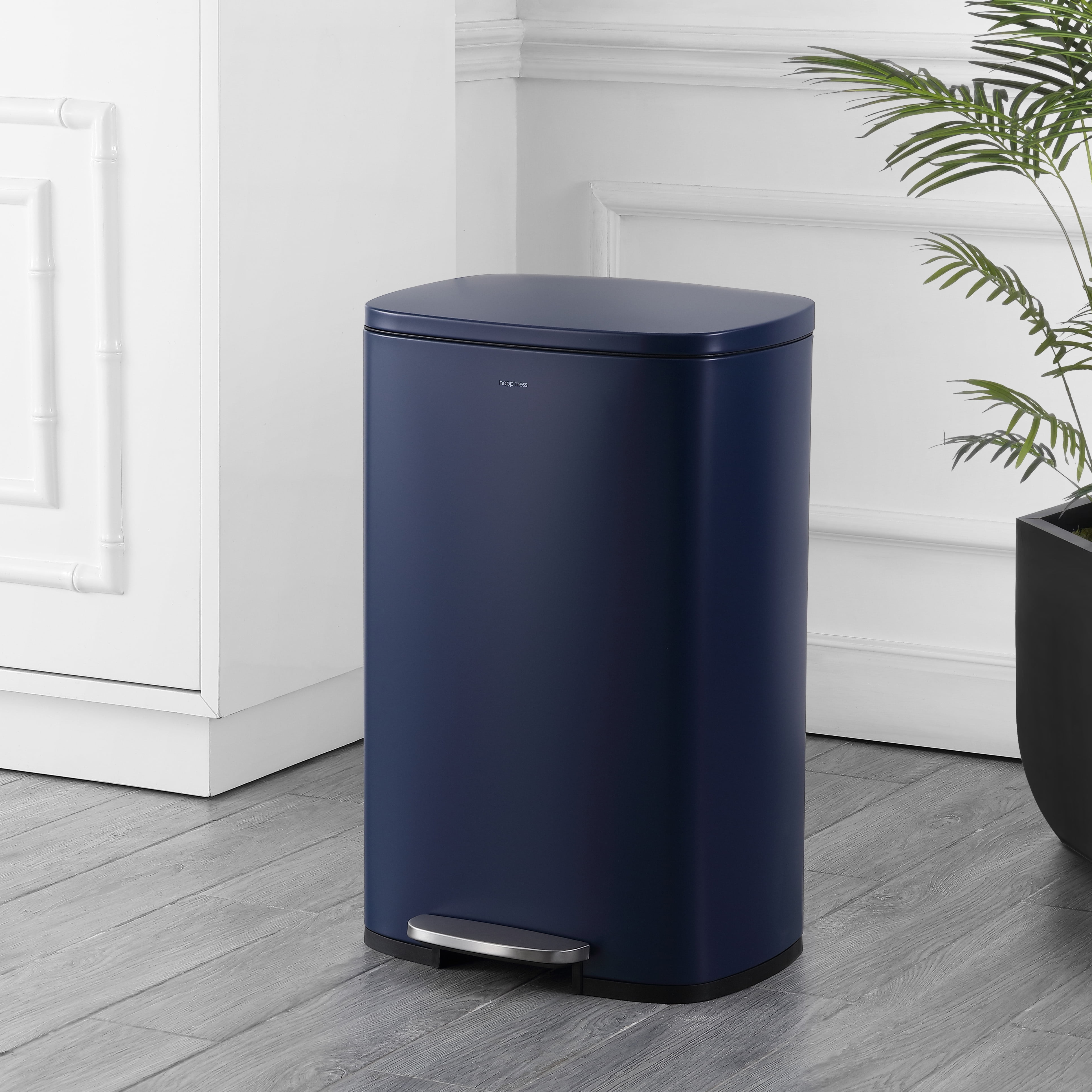 happimess Connor Rectangular 13.2-Gallon Trash Can with Soft-Close Lid and FREE Mini Trash Can, Denim Blue, HPM1006J