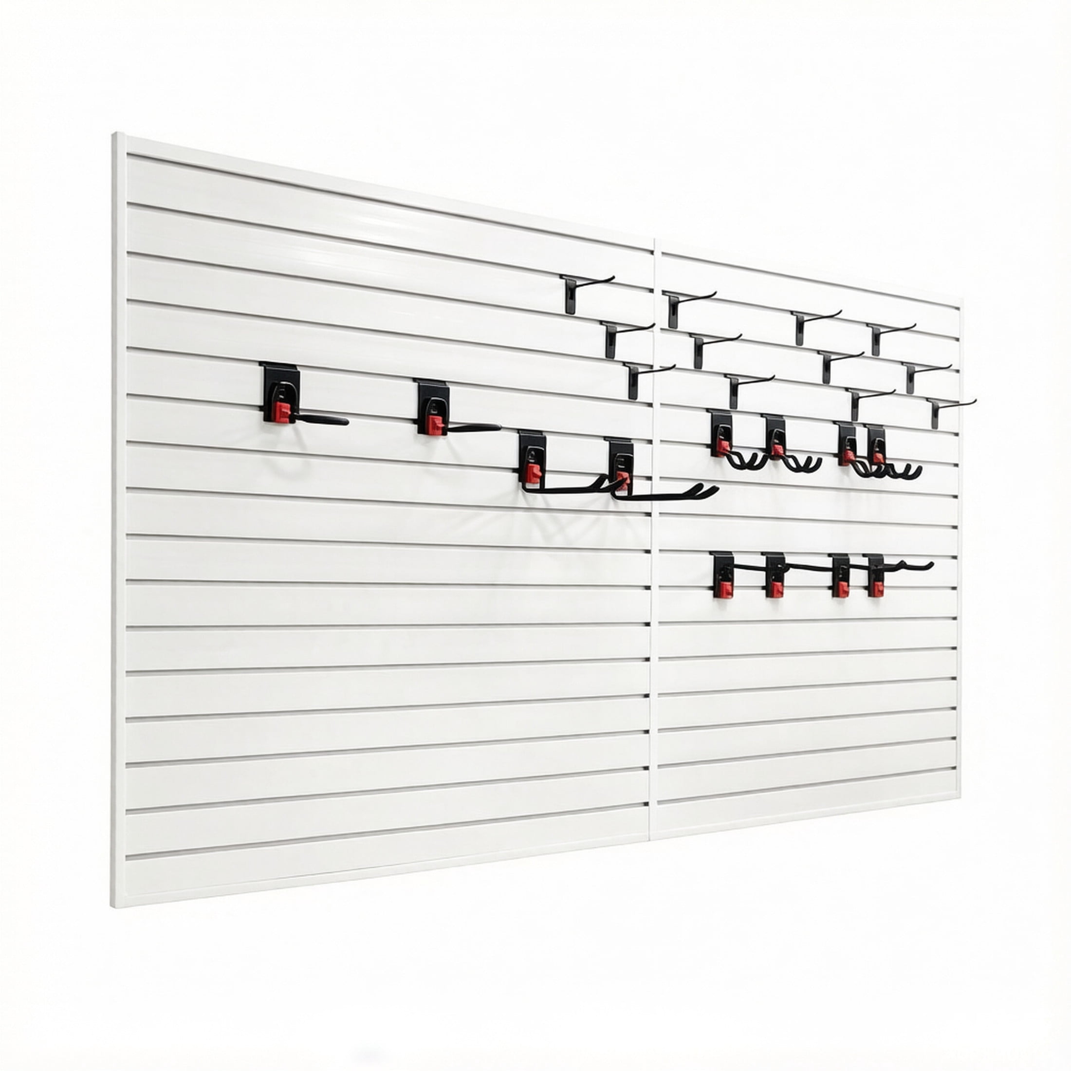 GDF Studio 4x8FT PVC Slatwall Panel Kit Garage Storage System with 24 Hooks, Lightweight Water-Resistant Panels, White