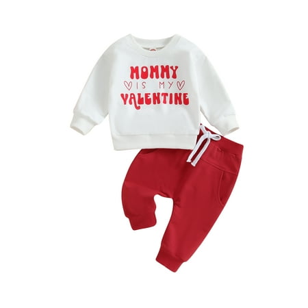 

Bagilaanoe 2Pcs Newborn Baby Boys Valentine s Day Clothes Heart Print Long Sleeve Sweatshirt Tops + Sweatpants 6M 12M 18M 24M Infant Pants Set