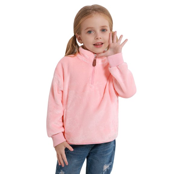 GYRATEDREAM Girls Fleece Pullover Jacket Kids Zip up Stand Collar Coat with Pockets Fall Winter Soft Warm Fuzzy Plush Outwear 3-9T
