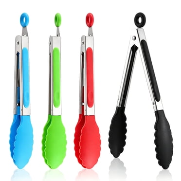 4Pcs 8inch Kitchen Tongs Set, Stainless Steel Serving Tongs for Cooking, Metal Food Tongs Colorful Barbecue Tongs with Non-Slip Grip for Grilling, Serving, Salad and BBQ