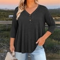 thumbnail image 4 of KyCheLot Women's V Neck Tops Fall Button Plus Size 3/4 Length Sleeve Solid Color Clothes Comfy Loose Hiking Tops, 4 of 6