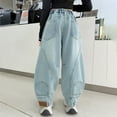 thumbnail image 4 of Pants for Girls Stretchy Waist Denim Loose Fit Casual Long Jeans Trousers, 4 of 6