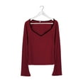 thumbnail image 5 of Deago Women's Long Sleeve Sweetheart Neck Shirts Casual Slim Fit Rib Knit Tops Fall Basic Tee Outfits Clothes (Red, XL), 5 of 9