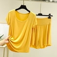 thumbnail image 2 of Jamicy Womens Pajamas 2 Piece Summer Loose Solid Color Pjs Home Wear Crew Neck Short Sleeve Sleepwear Set Soft Pajamas Set Casual Lounge Sets, 2 of 5
