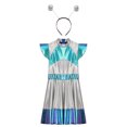thumbnail image 4 of Xnihocha Kids Girls Alien Dress Holographic A Line Dress with Headband Space Man Dress up Outfit Blue 6, 4 of 7