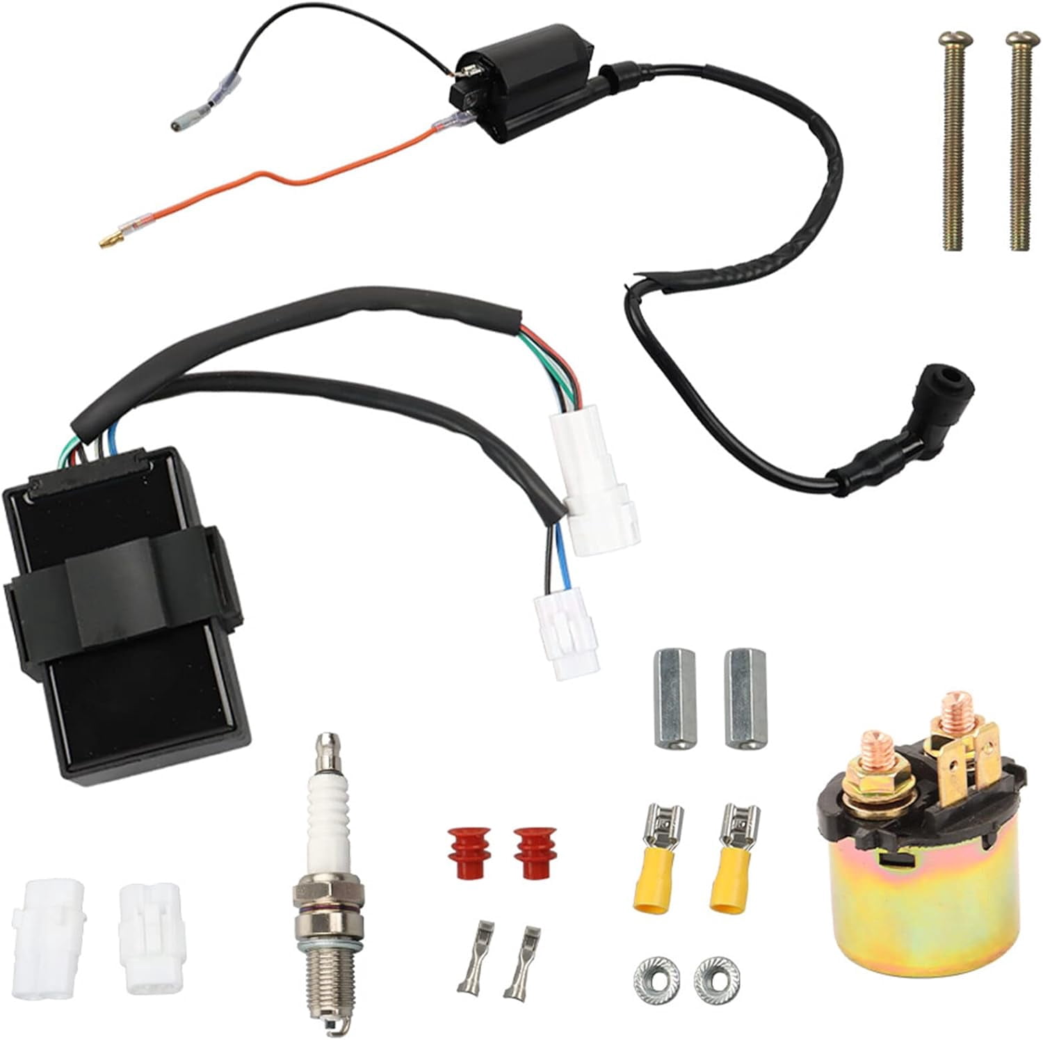 LABLT Ignition CDI Box and Ignition Coil and Starter Solenoid Relay and Spark Plug Replacement for Kawasaki Bayou 300 KLF300 1989-2004
