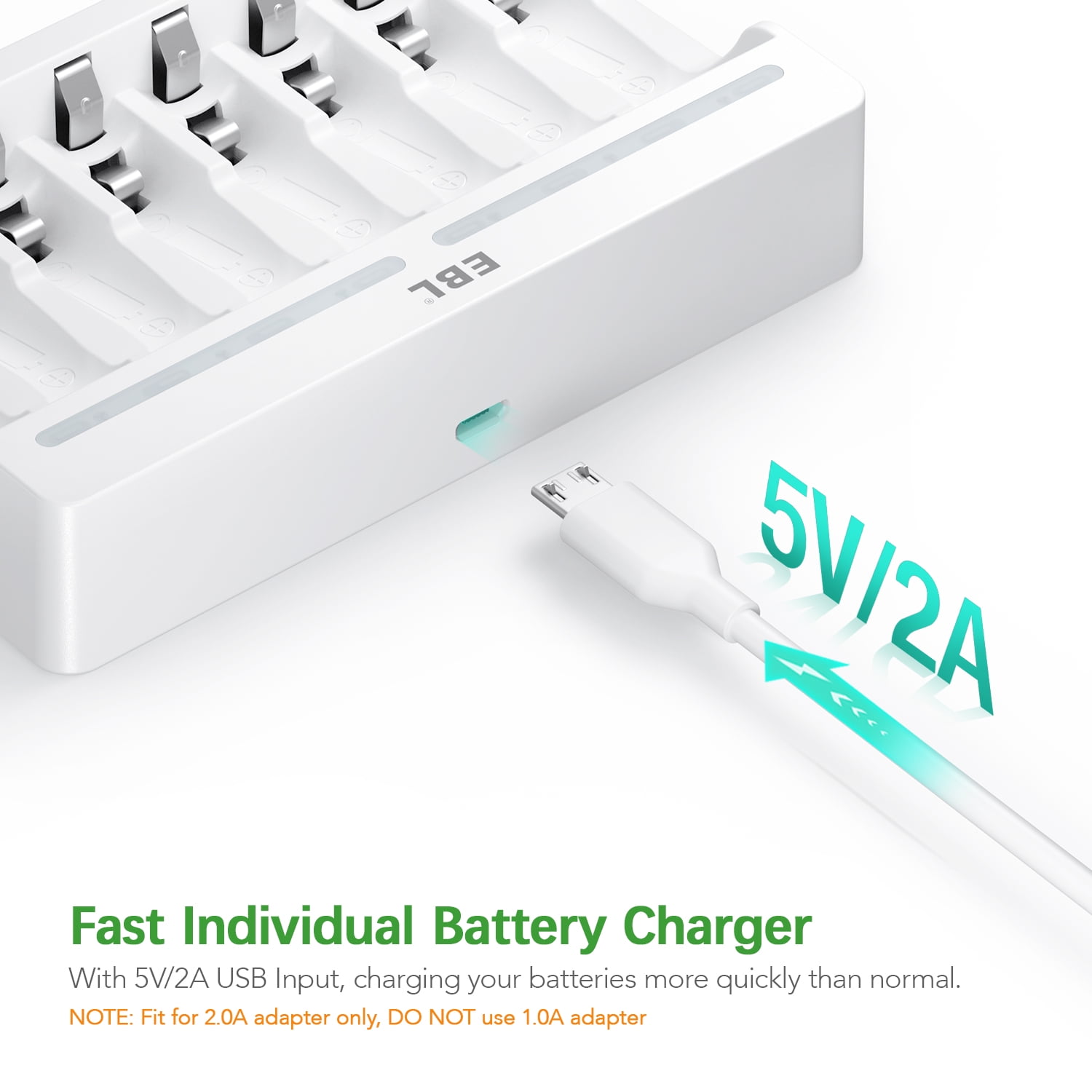 EBL (4 Pack) Rechargeable AA Batteries 2800mAh and (4 Pack) AAA Ni-MH 1100mAh Rechargeable Batteries with 8-Bay Individual Battery Charger