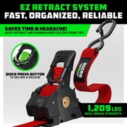 Rhino USA 1 x 10' Retractable Ratchet Straps 1,209lb Break Strength (Red 4-Pack)
