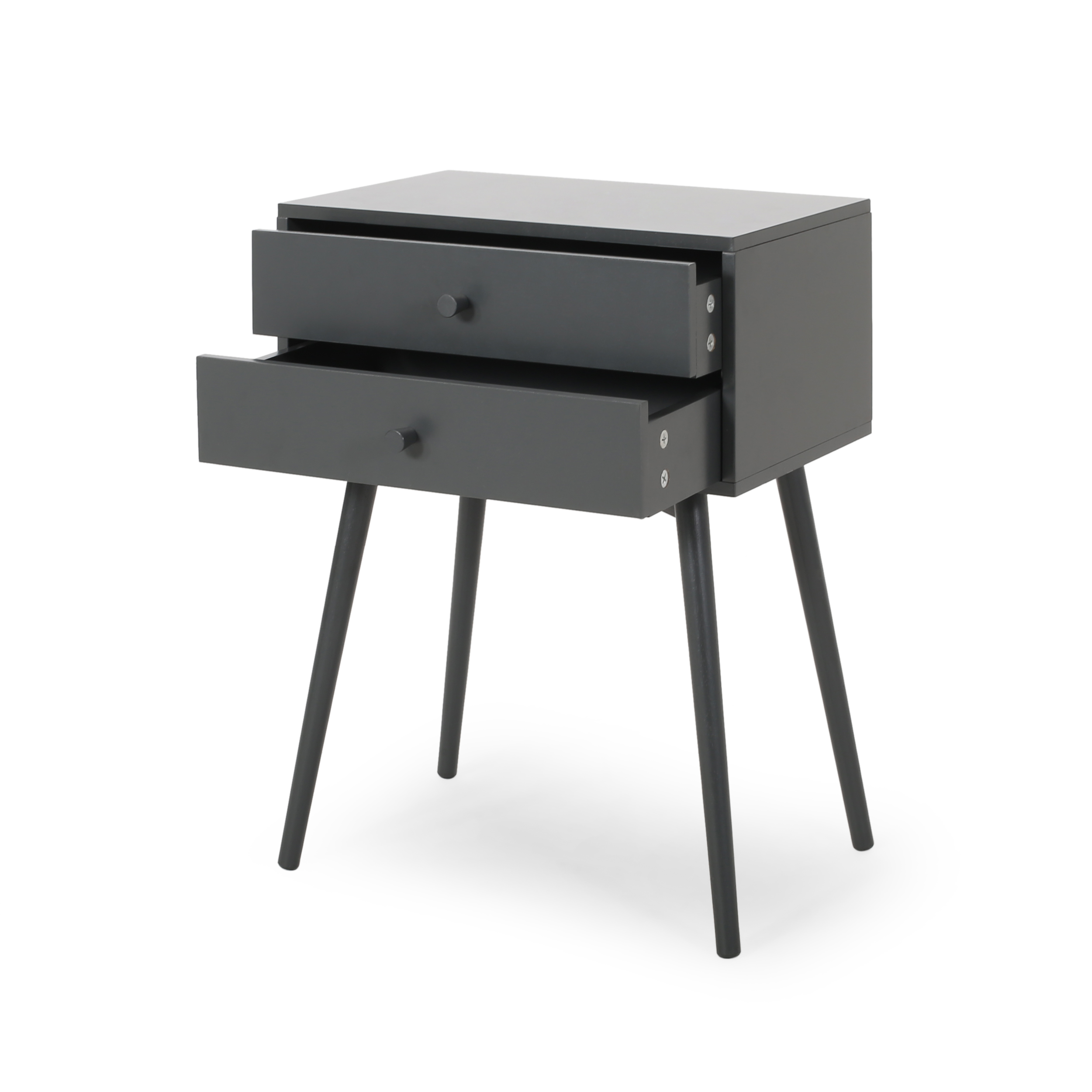 Noble House Nasia Faux Wood Mid-Century Modern Side Table, Dark Gray