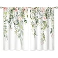 thumbnail image 6 of Eucalyptus Botanical Leaves Pink Rose Floral Kitchen Window Curtains Flower Plant Leaf Small Window Treatment Sage Green Cafe Short Curtains for Bathroom Treatment Tier Drapes 26x36 inch, 6 of 6