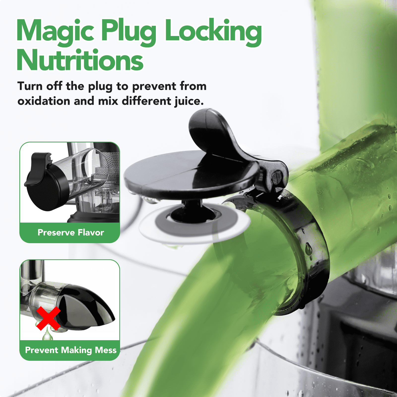 Aeitto Masticating Juicer Machine, Cold Press, Wide 3.3-in Auger, High Juice Yield, Easy Clean, 900ml Cup, Reverse