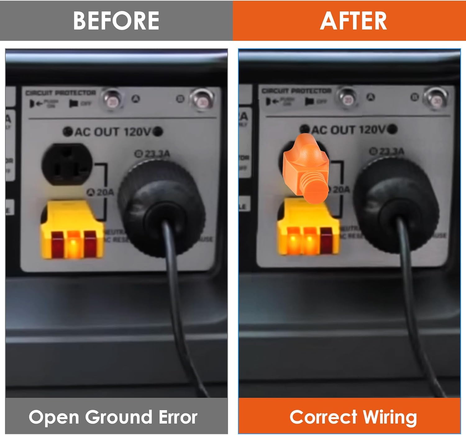 Neutral Ground Bonding Plug for Portable Inverter Generator, Generator Plug with Floating Neutral on RV, Motorhome, Camper, Orange, 1 Pack