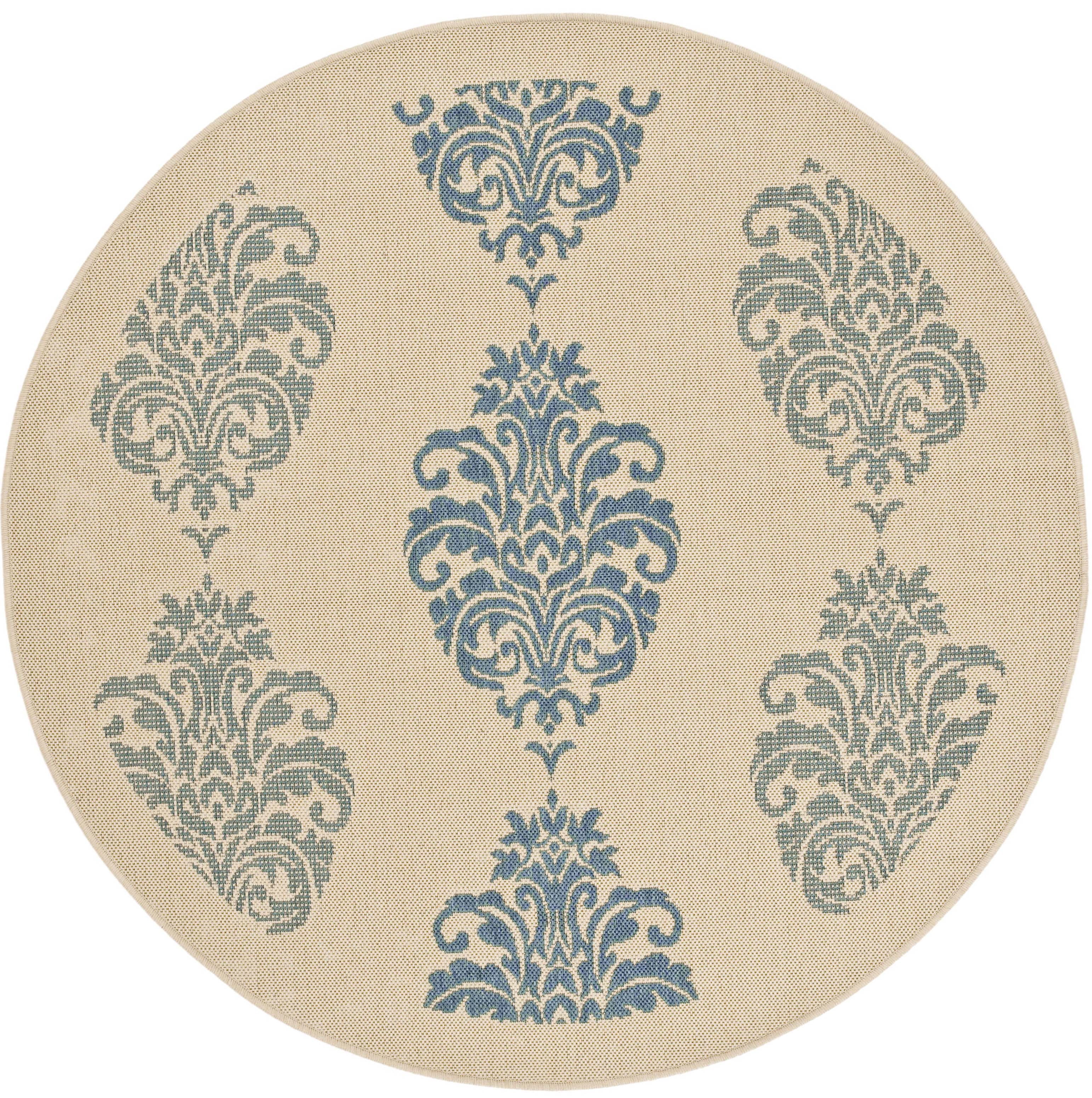 Safavieh Courtyard Jenny Medallion Indoor/Outdoor Area Rug, Natural/Blue, 5'3" x 5'3" Round