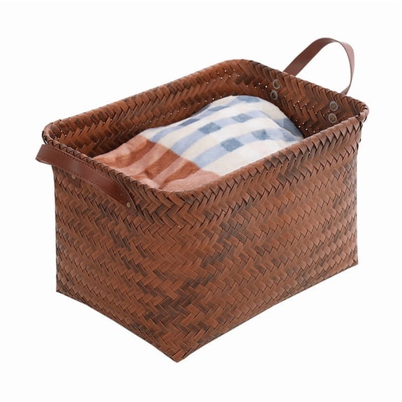 LEHOZIHEQ Hand Woven Baskets for Storage, Water-Resistant Wicker Baskets, Brown Wicker Storage Baskets for Shelves, Large Basket with Handle