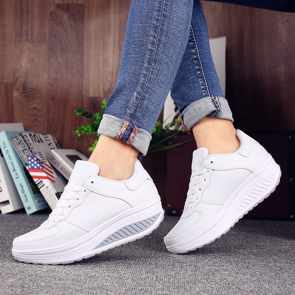 Details about   Womens Platform Shoes Shape Ups Toning Fitness Walking Sports Lace-Up Sneakers