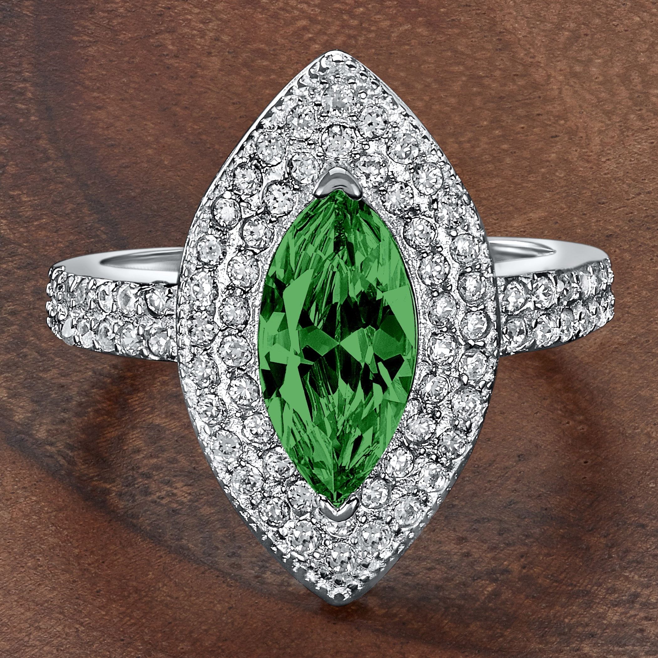 ELYA Jewelry Women's Marquise-Cut Green Cubic Zirconia Sterling Silver Ring