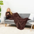 thumbnail image 5 of PAVILIA Brown Fleece Wearable Blanket with Sleeves for Adults Women Men, Soft Warm Full Body Wrap Throw, Sweatshirt Pocket, Cozy Pullover Robe Blanket with Arm, Gifts for Christmas Mom Wife, 5 of 9