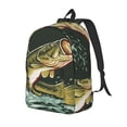thumbnail image 1 of Disketp Largemouth Bass jumps out of water print Canvas Backpack Lightweight Travel Daypack Student Rucksack Laptop Backpack-, 1 of 5