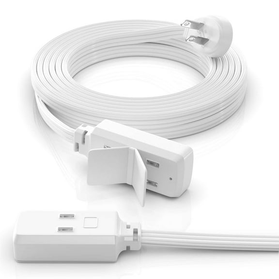 Maximm Cable 12 ft Angled Flat Plug Extension Cord with Multiple Outlets and Child Proof Outlet Cover - 16 AWG 2 Prong Grounded Wire - White - UL Listed - 3 Outlets