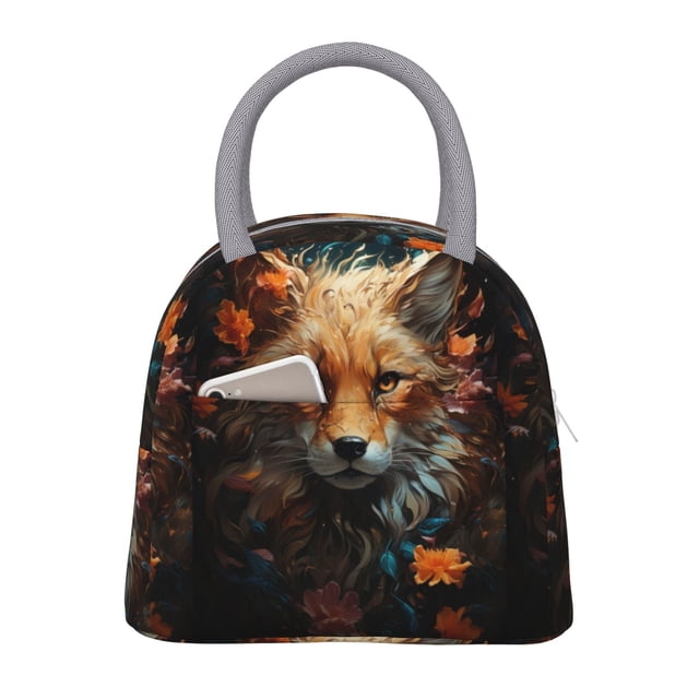 Fotbe Floral Fox Bolsa de Almuerzo con Estampado, Lonchera Aislada, Contenedor de Comida Reutilizable Tipo Cooler a Prueba de Fugas
