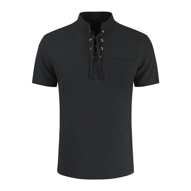 pstuiky Camisa de manga corta para hombre, Camisa informal de manga corta con cuello alto y cómoda para hombre camisas casuales para hombre xxxl