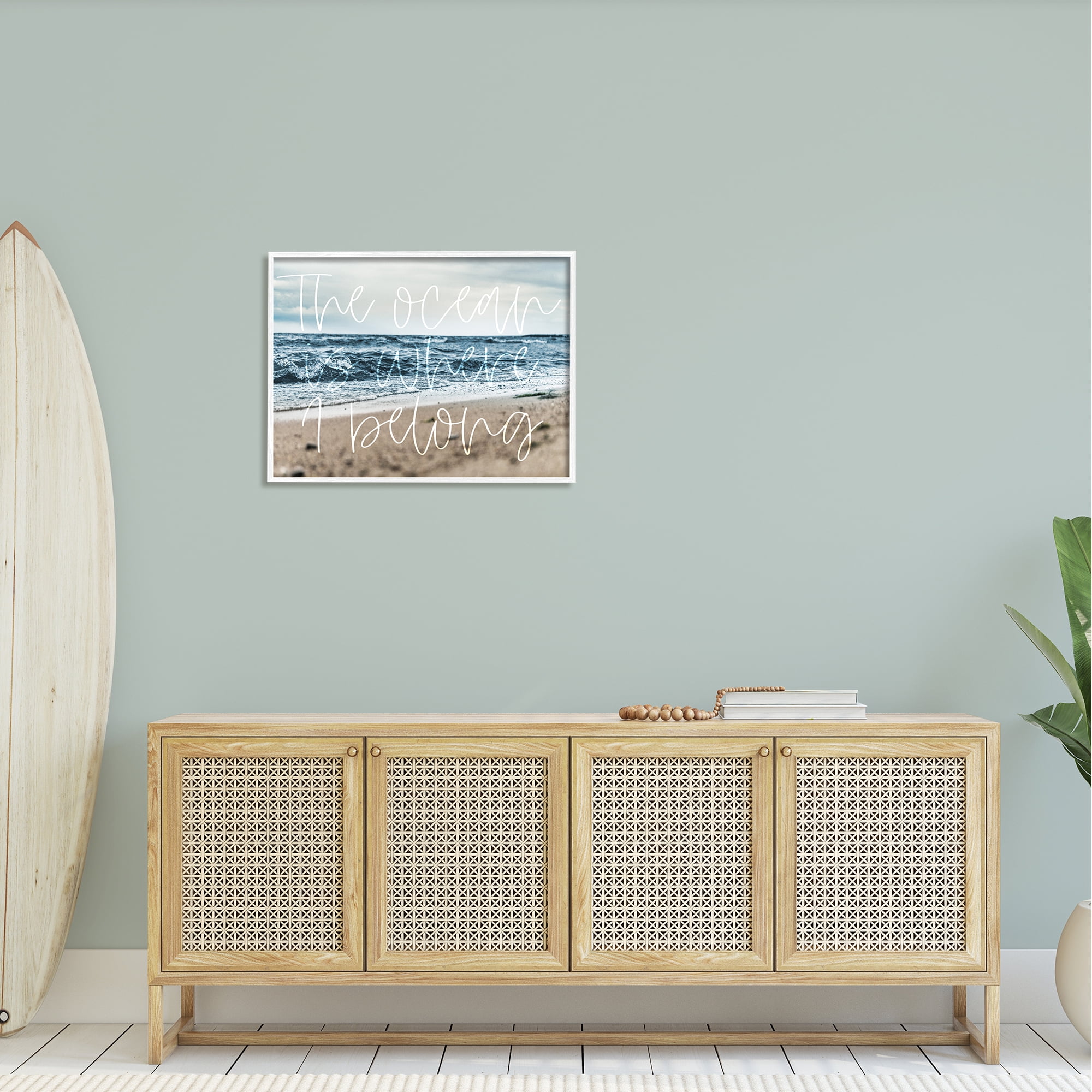 Stupell Ocean Is Where I Belong Beach Waves Landscape Painting White Framed Art Print Wall Art