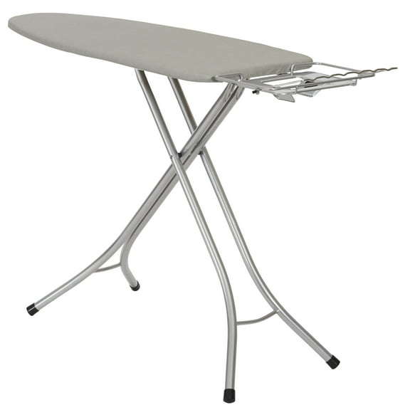 Household Essentials Wide Top Ironing Board, 4-Legs, Steel Top Ironing Board with Fixed Iron Rest, Fiber Pad, Scorch and Stain Resistant, Silver Frame and Silicone-Coated Cotton Cover