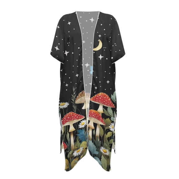 HELLHERO Loose Bathing Suit Cover Up for Beach High Quality Fabrics Kimono Long Kimono Swimsuit Cover Up Starry Mushroom Night