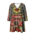 thumbnail image 4 of BangWanChi Women's Floral Print 3/4 Sleeve Shirts V-Neck Relaxed Fit Vintage Style Top for Spring/Summer, 4 of 5