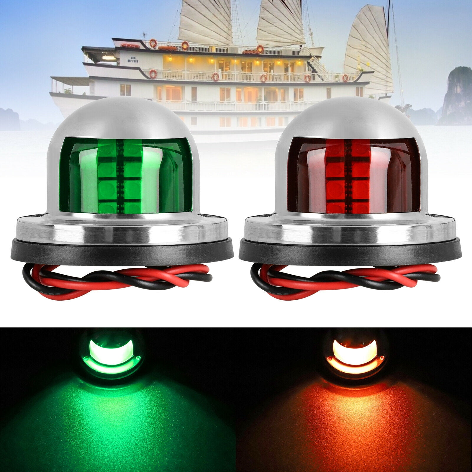SHCKE Boat Navigation Light Waterproof Boat LED Bow Light 2pcs Green