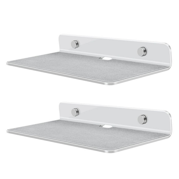 Speaker Shelf Wall Mount - Acrylic Small Floating Shelf Stand for Rear Wireless Speaker, Smart Phones, Wi-Fi Router, Security Cameras, Mini Action Figures Decor Display, 9 Inch (2 Pack, White)