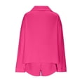 thumbnail image 4 of Simua Women's Cotton Outfit Set Casual Button Down Long Sleeve Shirt and Drawstring Shorts Pockets 2 Piece Lounge Set, 4 of 5