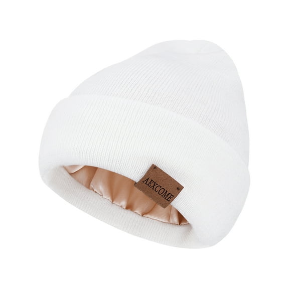 AEXCOME Womens Winter Warm Knit Beanie Hat Slouchy Skull Cap with Faux Fur Pom Pom Thick Fleece Lined