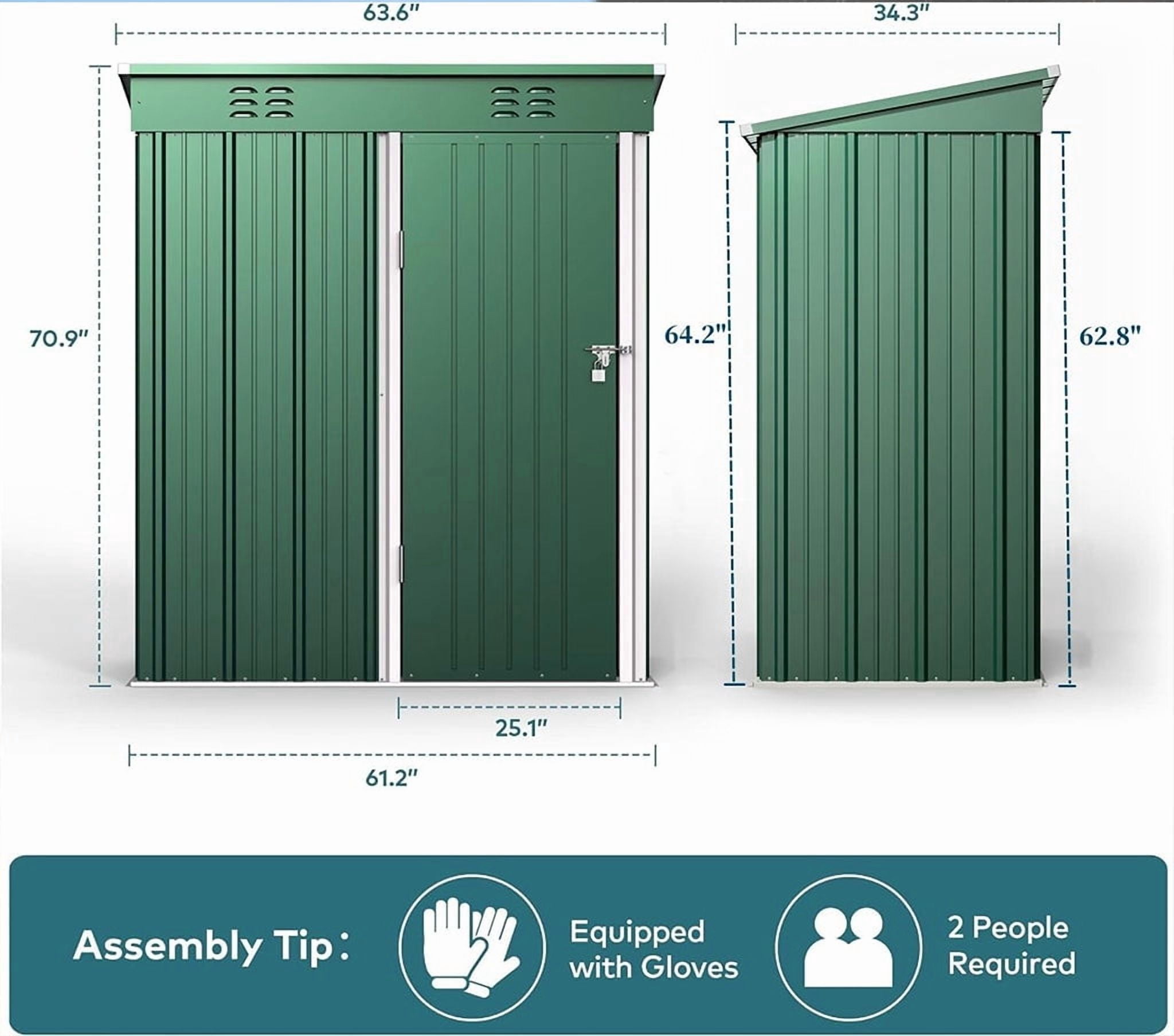 5'x3' Outdoor Storage Shed, Galvanized Metal Shed with Lockable Door & Air Vent, Weather-Resistant Shed for Backyard/Patio/Garden/Lawn, Green