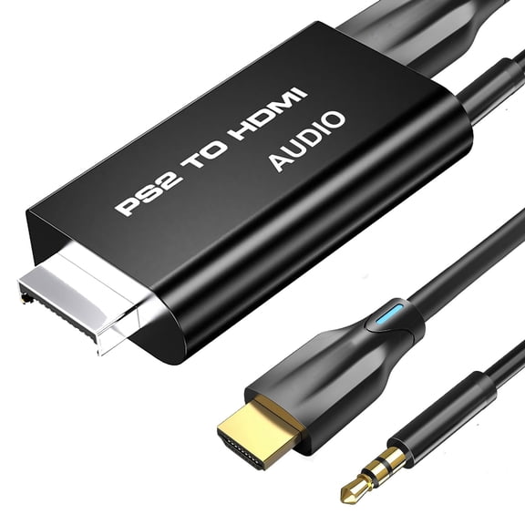 sartyee PS2 to HDMI Adapter Converter with 3.5mm Audio Cable Black