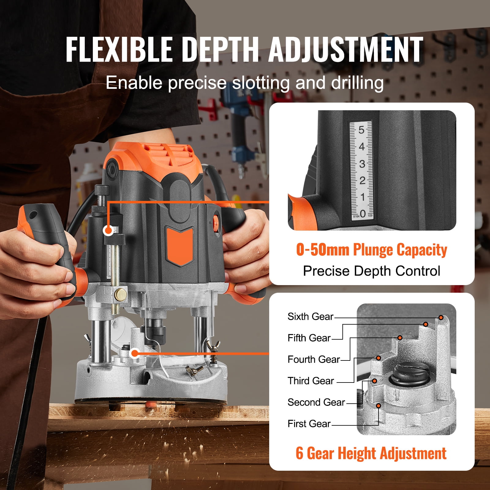 KFFKFF Plunge Router Variable Speed Plunge Base Router 3-1/4 HP 12000-23000 RPM