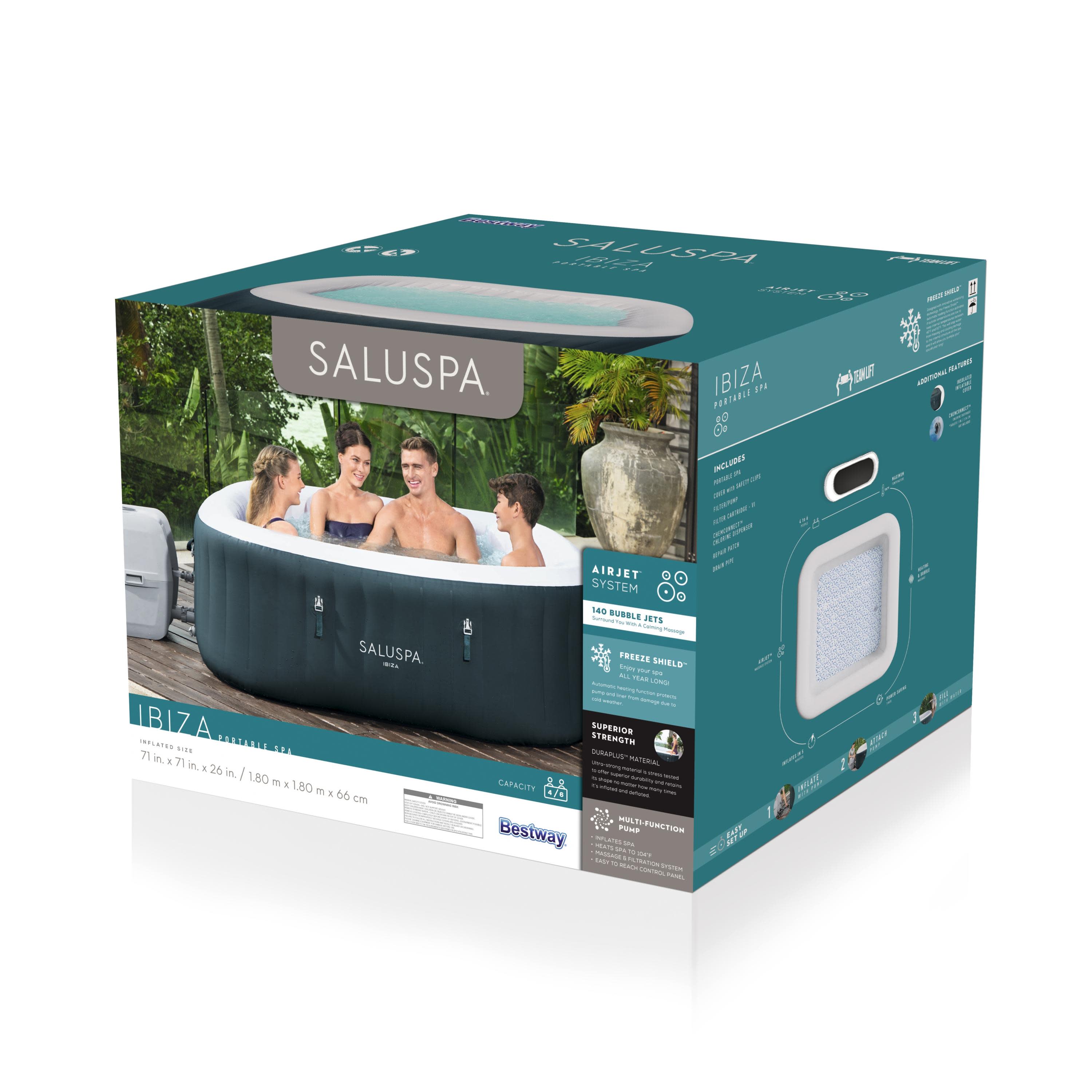 SaluSpa Ibiza AirJet Inflatable Hot Tub Spa 4-6 Person, Maximum Temperature of 104˚F - image 2 of 9