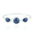 thumbnail image 3 of KIRAN FINE JEWEL Bezel Round Blue Sapphire Three Stone Ring 925 Sterling Silver Wedding Anniversary Engagement Band Ring Statement Jewelry Gift For Her, 3 of 5