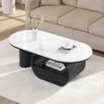 thumbnail image 3 of NEW Luxury Modern Oval Coffee Table, 47.24'' Coffee Table with Storage Drawer, Faux Marble Top, Black Metal Center Table for Living Room, 3 of 10
