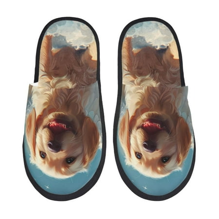 Balery Cute Angel Winged Dog Slient Indoor Furry Fleece Comfort House Shoes Soft Non-Slip Home Shoes Cotton slippers House Slippers-- Large