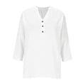 thumbnail image 6 of MVRLSH Womens Tops Shirts Blouse Casual 3/4 Sleeve V Neck Button Solid Plus Size Breathable Summer Top Loose Fit Linen Blouses White - XXXXL, 6 of 7