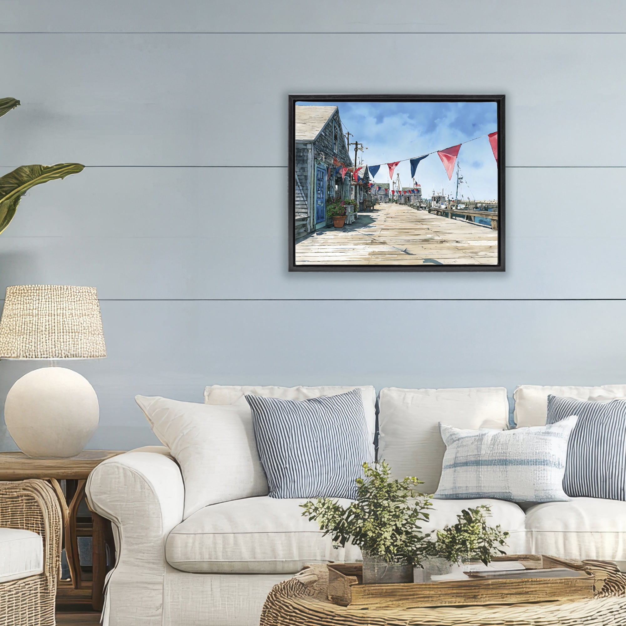 Stupell Industries Seaside Fishing Wharf Black Framed Floater Canvas Wall Art, design by Franklyn Gregory