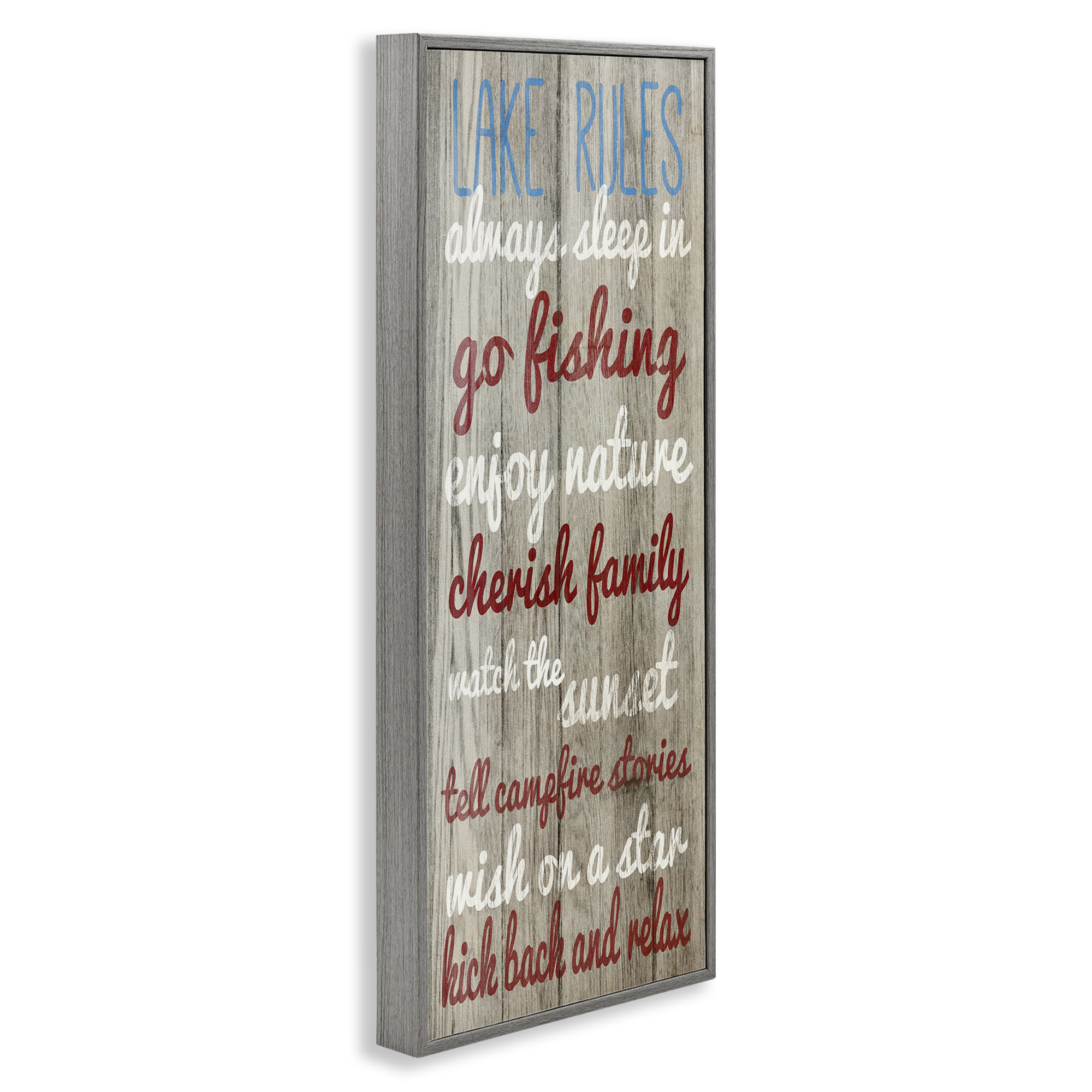Stupell Industries Rustic Lake Rules Typography Painting Gray Framed Art Print Wall Art, 10 x 24
